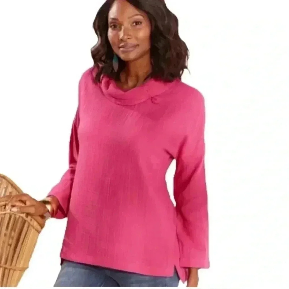 Soft Surroundings Crinkle Gauze Giovinezza Tunic in Raspberry L